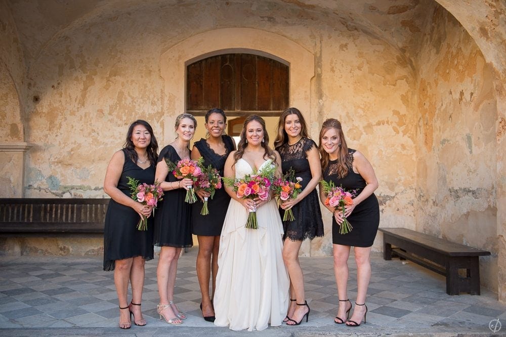 first look and wedding party photo session at Castillo San Cristobal Old San Juan