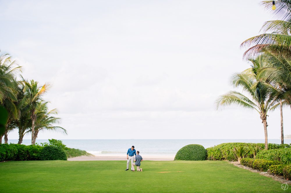 Same-sex marriage proposal engagement session at St Regis Bahia Beach by Camille Fontanez