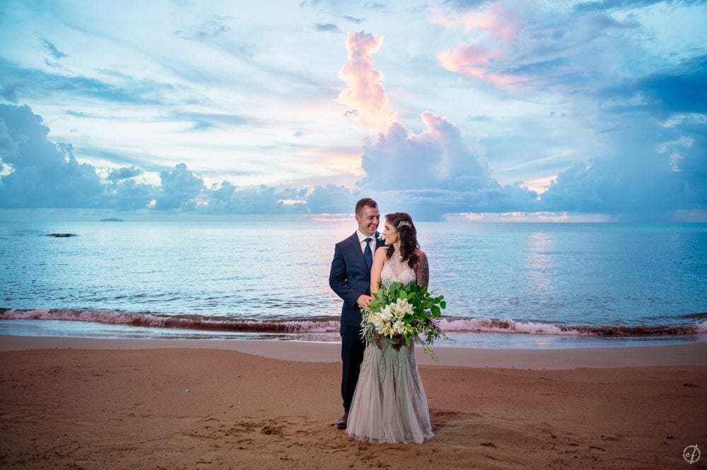 tattoed bride and groom destination beach wedding in Aguada Puerto Rico