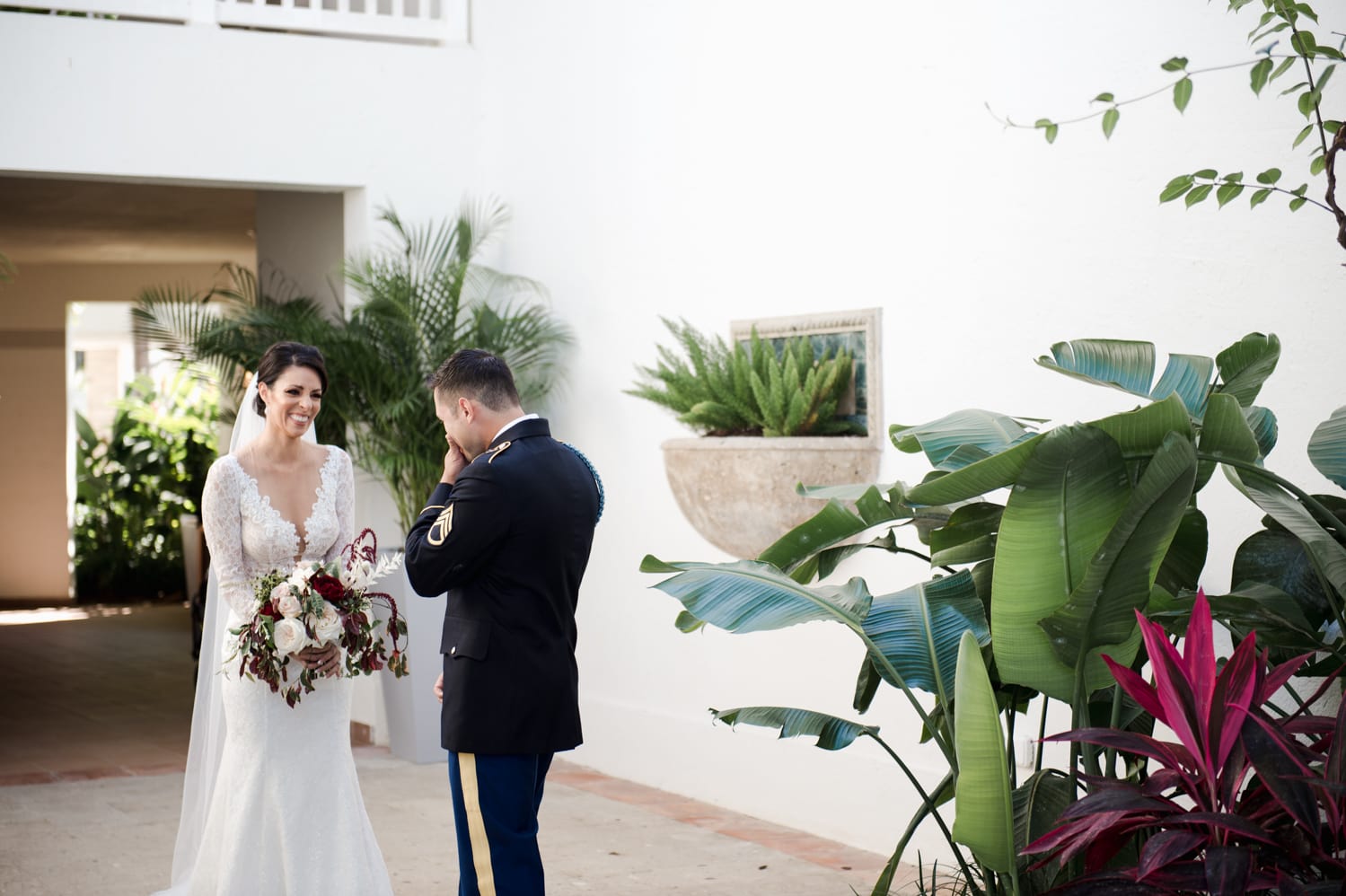 wedding couple getting ready and first look photos at El San Juan Resort