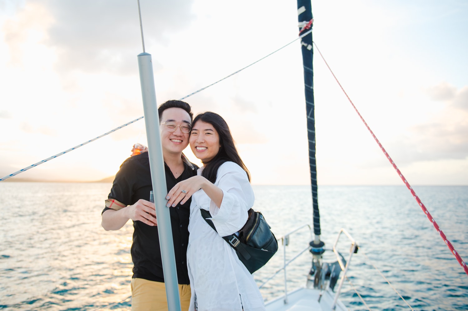 marriage proposal photos at a sailboat tour to Icacos Island by Puerto Rico wedding photographer Camille Fontz
