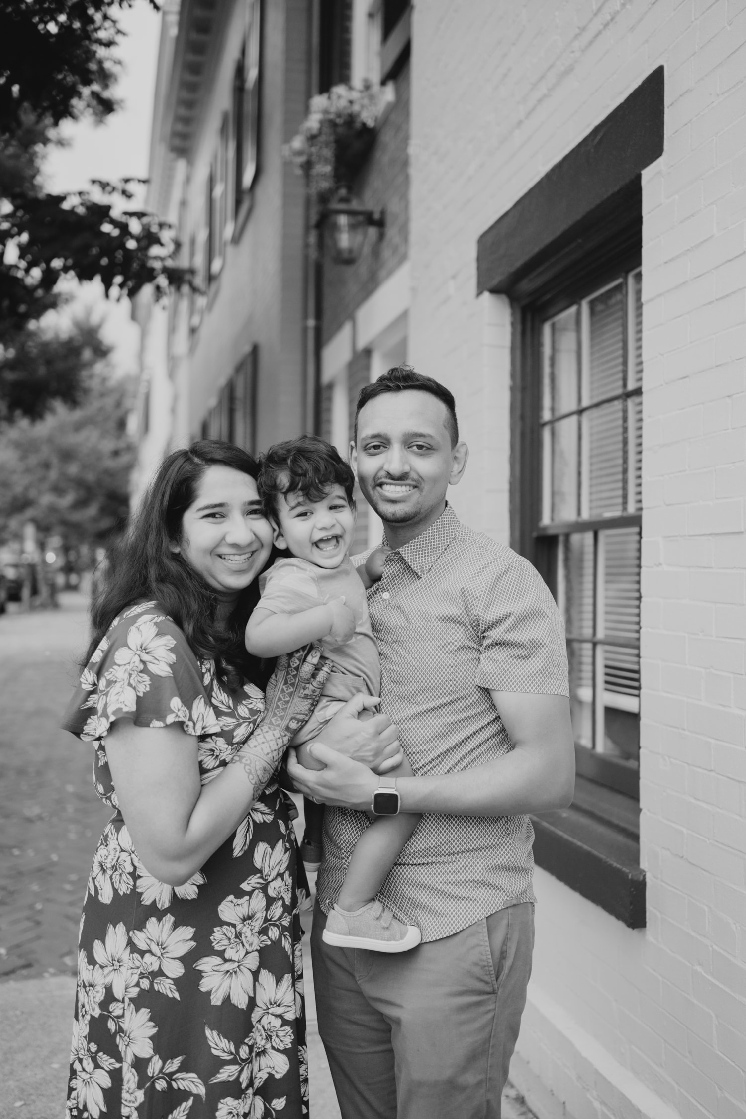 family photography portraits in street harbor outdoors of old town alexandria virginia