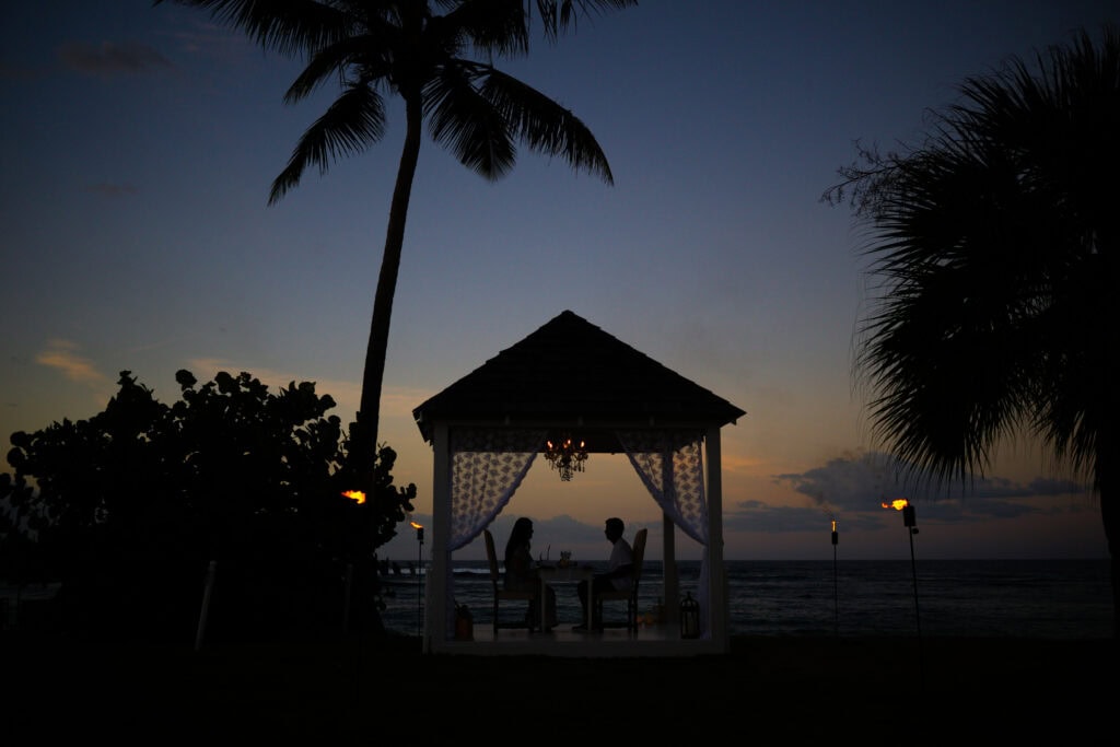 romantic sunset beach marriage proposal in villa montana beach resort puerto rico photography