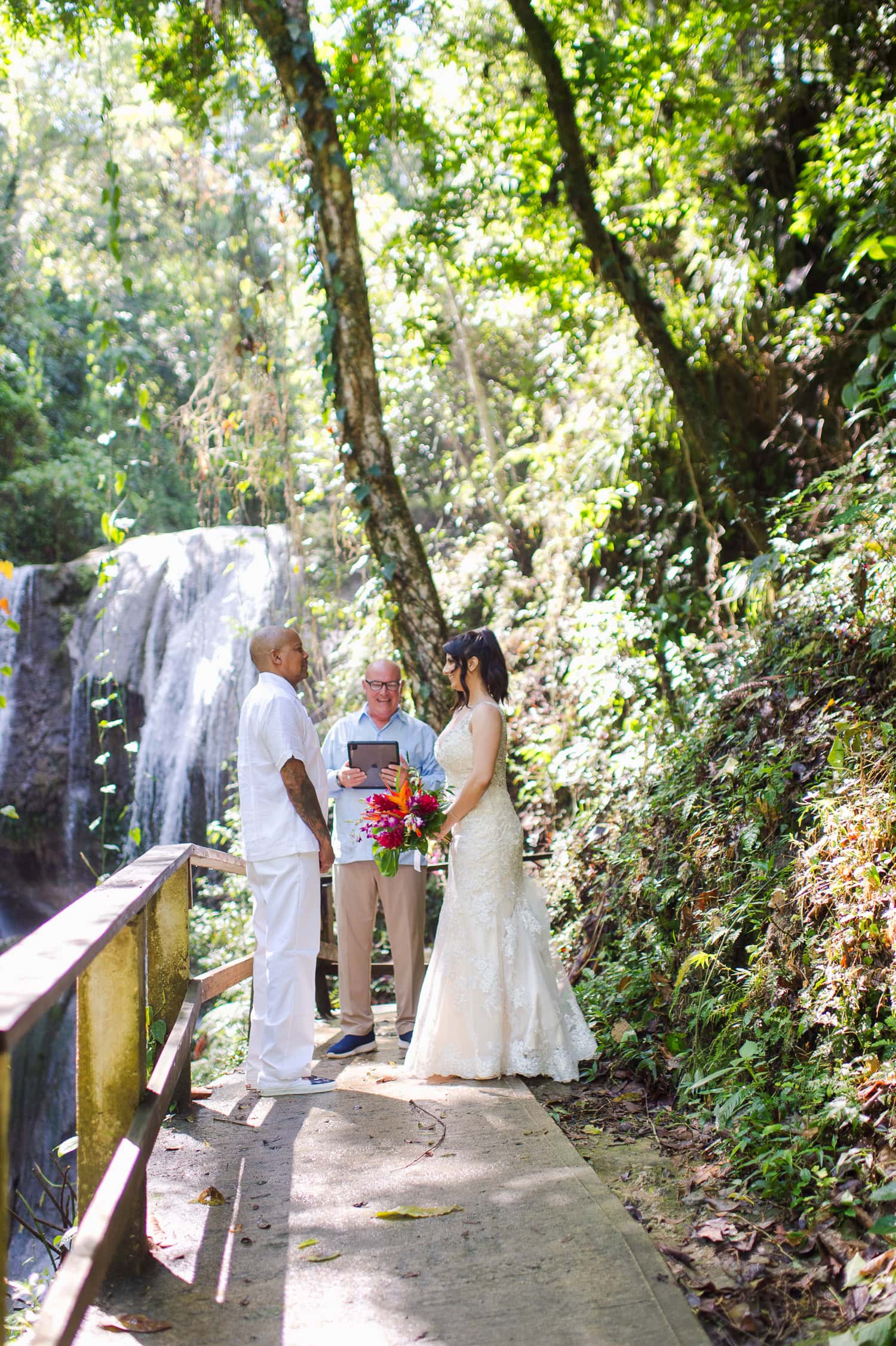 intimate elopement wedding photos at Cascada Gozalandia Falls in San Sebastian Puerto Rico