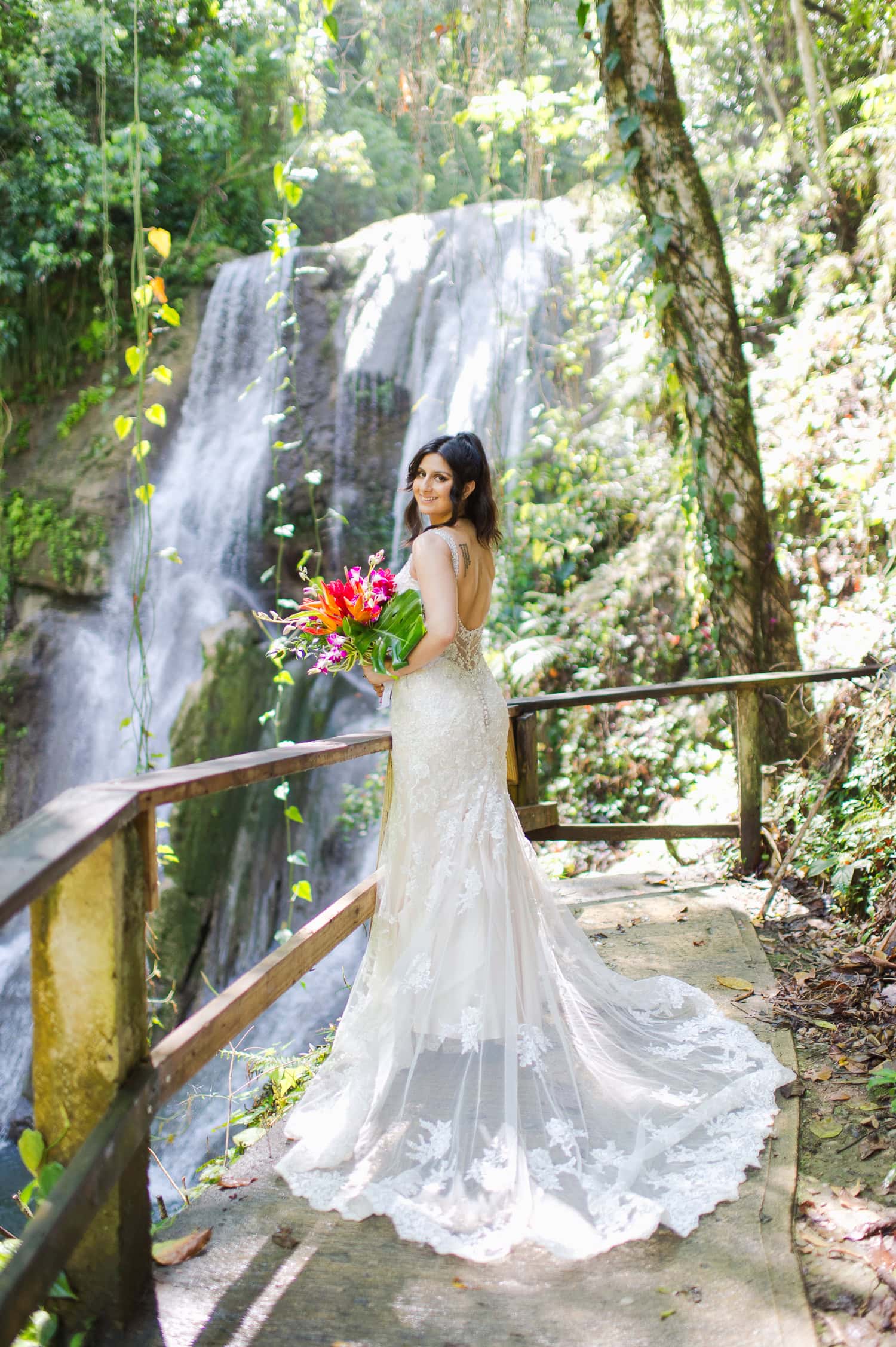 intimate elopement wedding photos at Cascada Gozalandia Falls in San Sebastian Puerto Rico