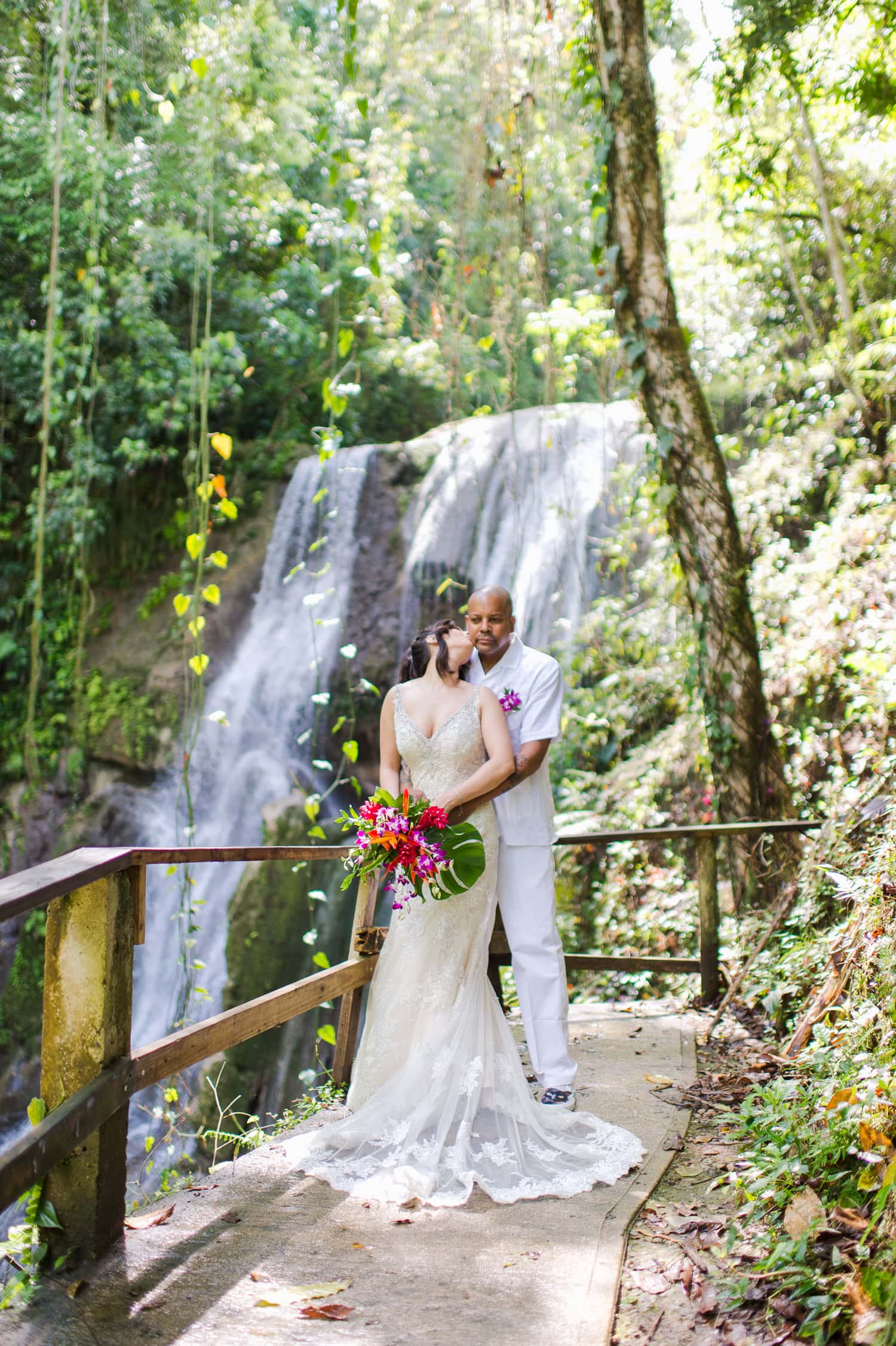 intimate elopement wedding photos at Cascada Gozalandia Falls in San Sebastian Puerto Rico