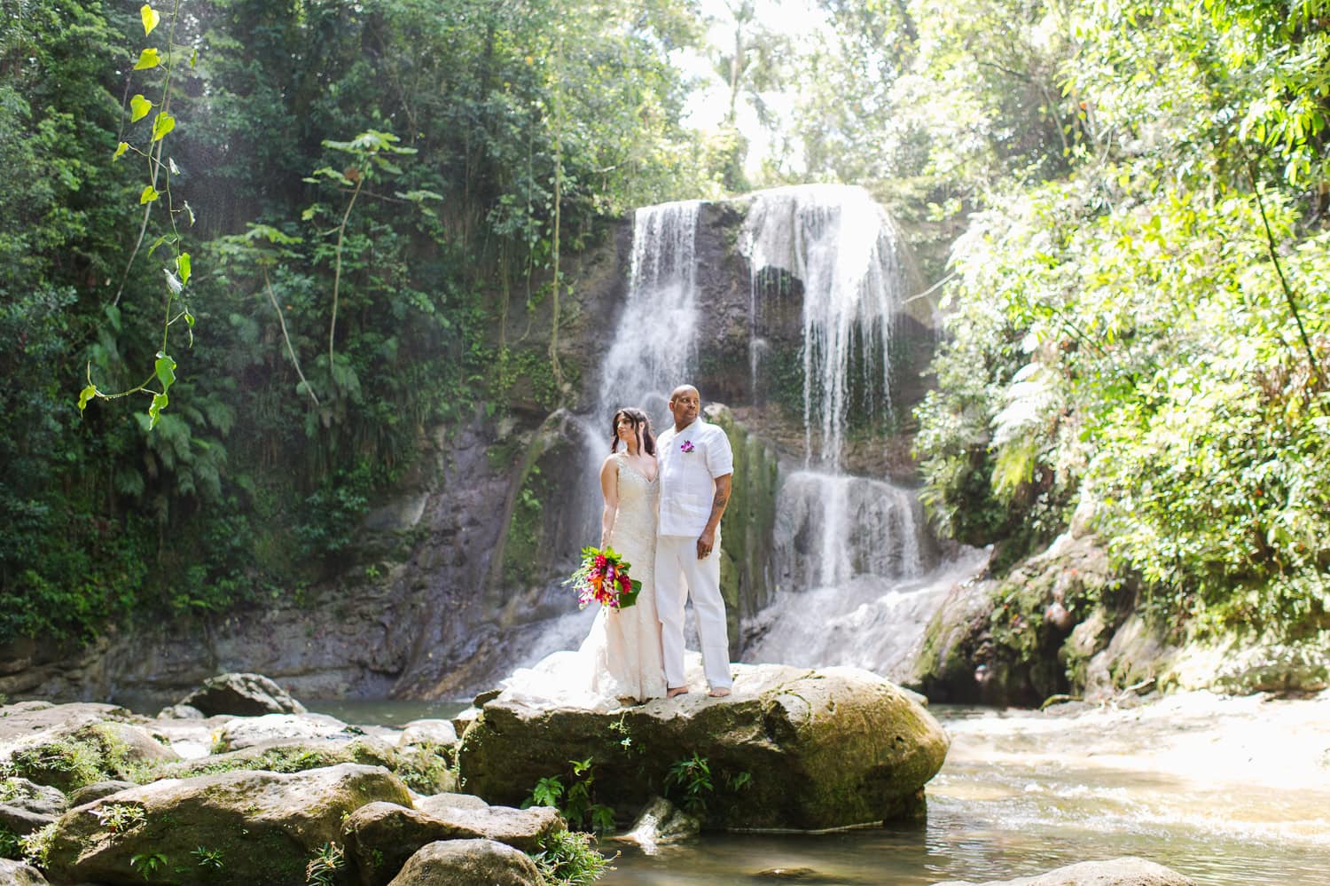 intimate elopement wedding photos at Cascada Gozalandia Falls in San Sebastian Puerto Rico