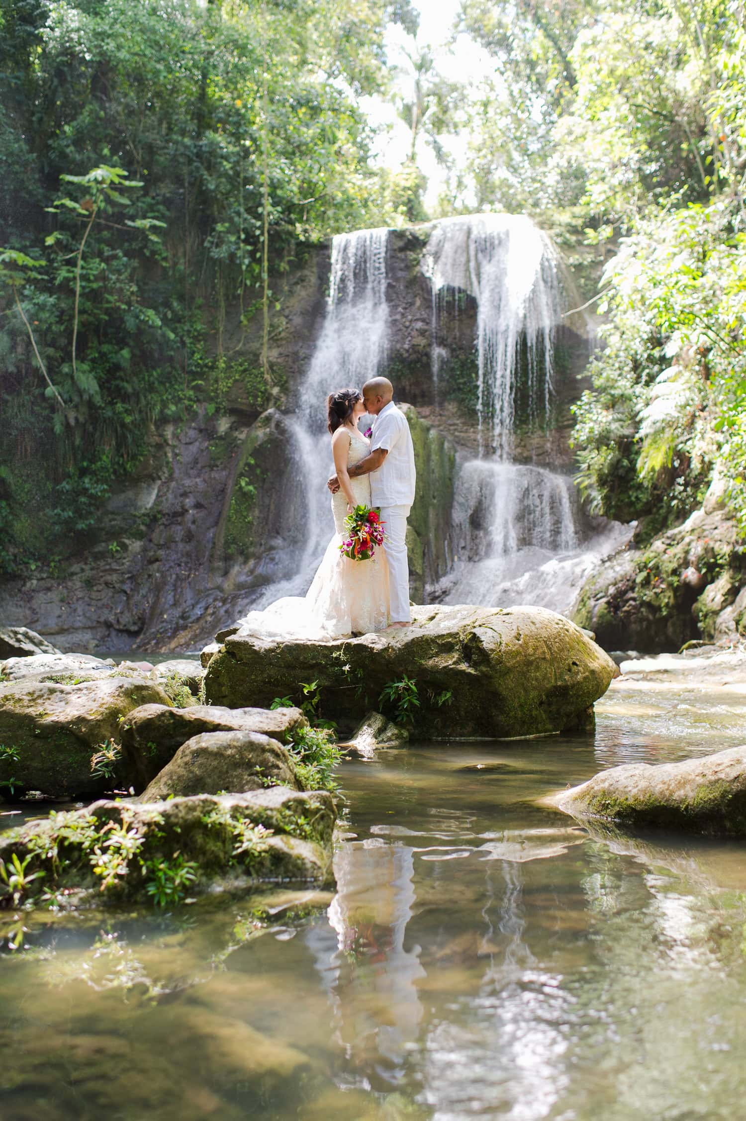 intimate elopement wedding photos at Cascada Gozalandia Falls in San Sebastian Puerto Rico