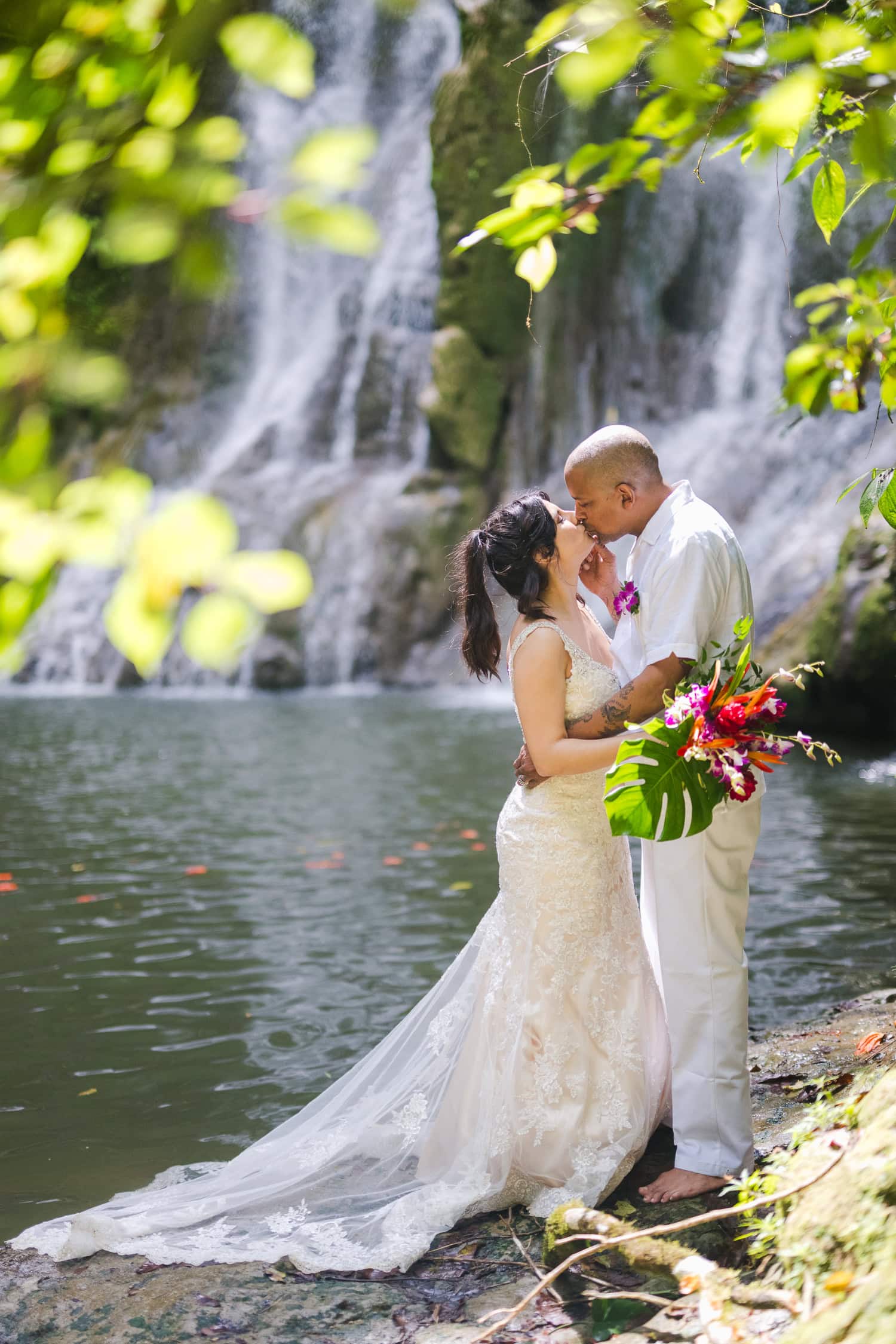 intimate elopement wedding photos at Cascada Gozalandia Falls in San Sebastian Puerto Rico