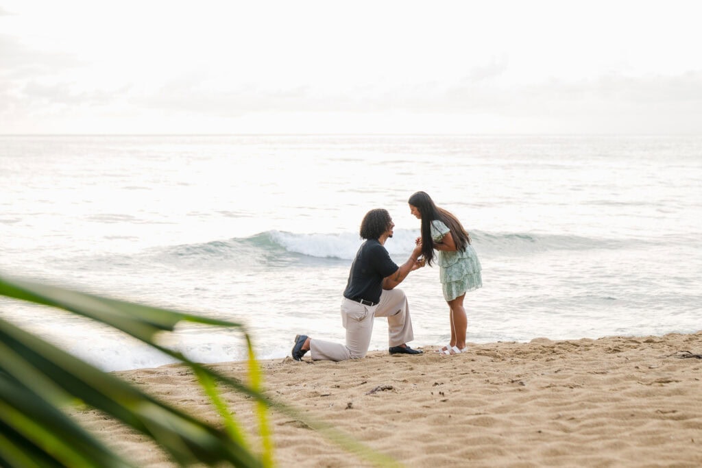 surprise sunset beach wedding proposal photography in Domes Beach, at Rincon, Puerto Rico