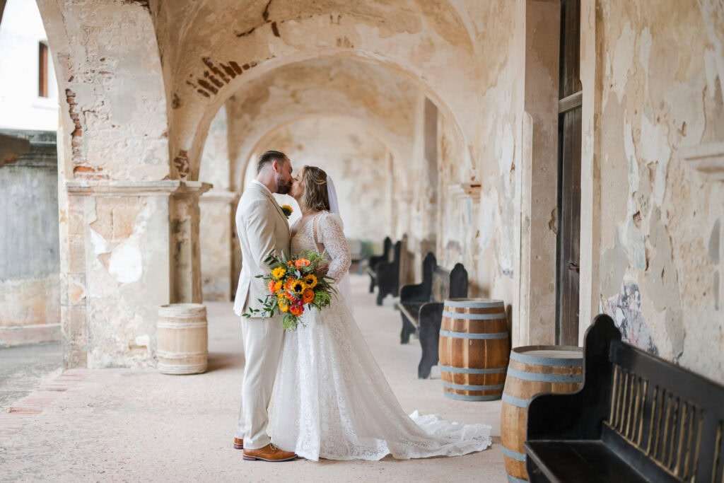 Castillo San Cristobal wedding photography in Old san Juan Puerto Rico. First look session of the couple before intimate ceremony