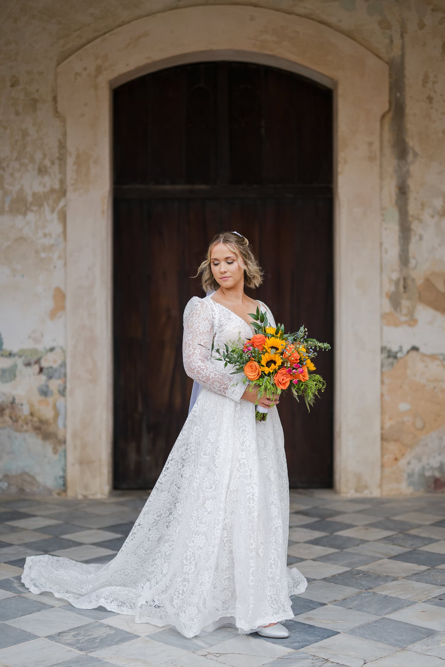 Bridal photography shots of the bride in Castillo San Cristobal Puerto Rico