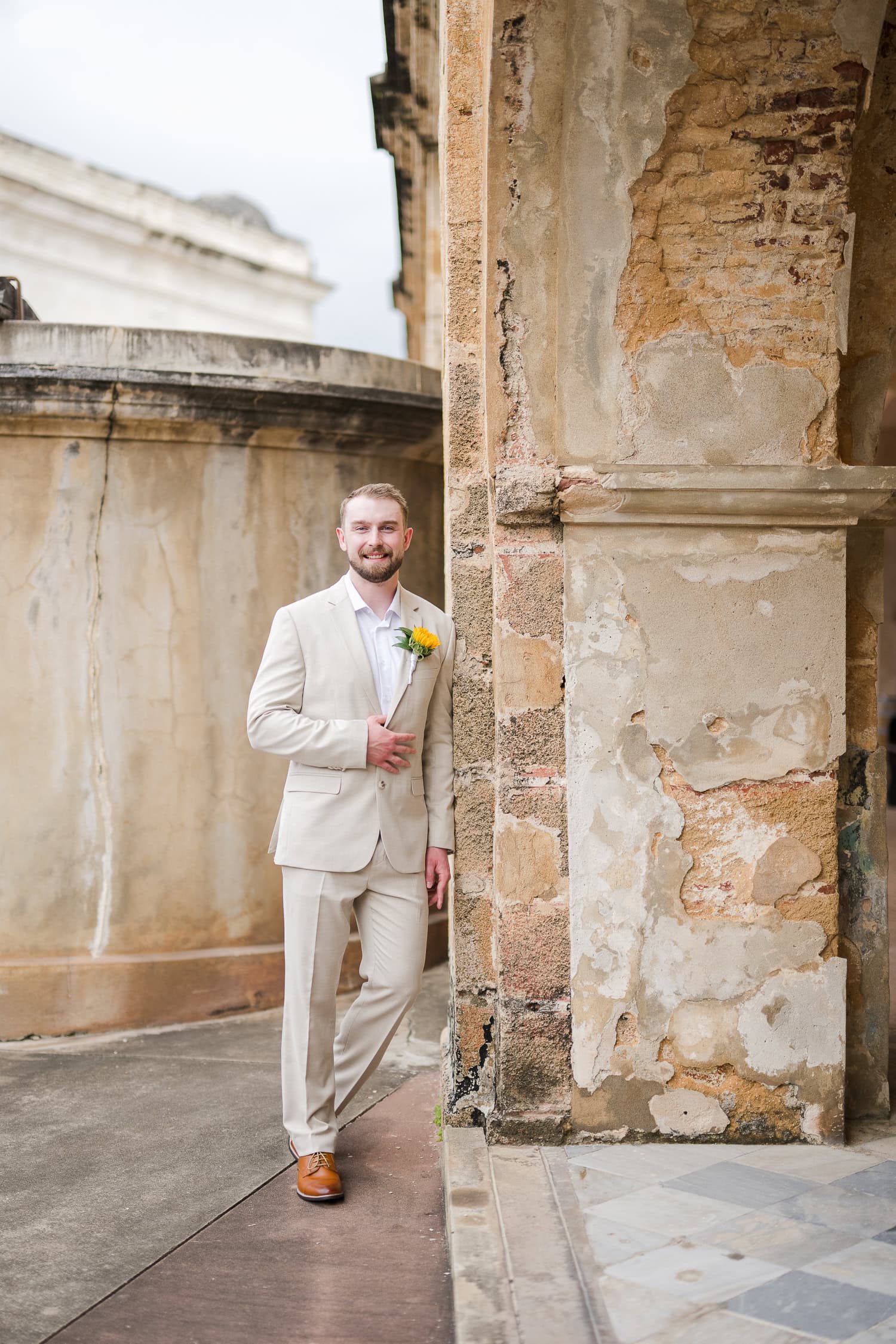 Groom photography shots of the groom in Castillo San Cristobal Puerto Rico