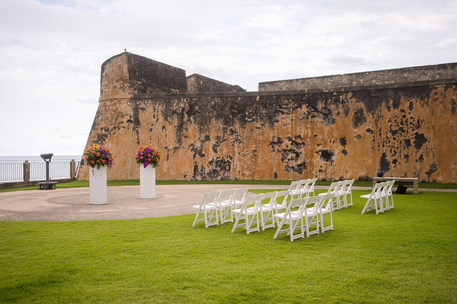 Bastion Santa Teresa ceremony decor ideas at Castillo San Cristobal Wedding Photography Puerto Rico