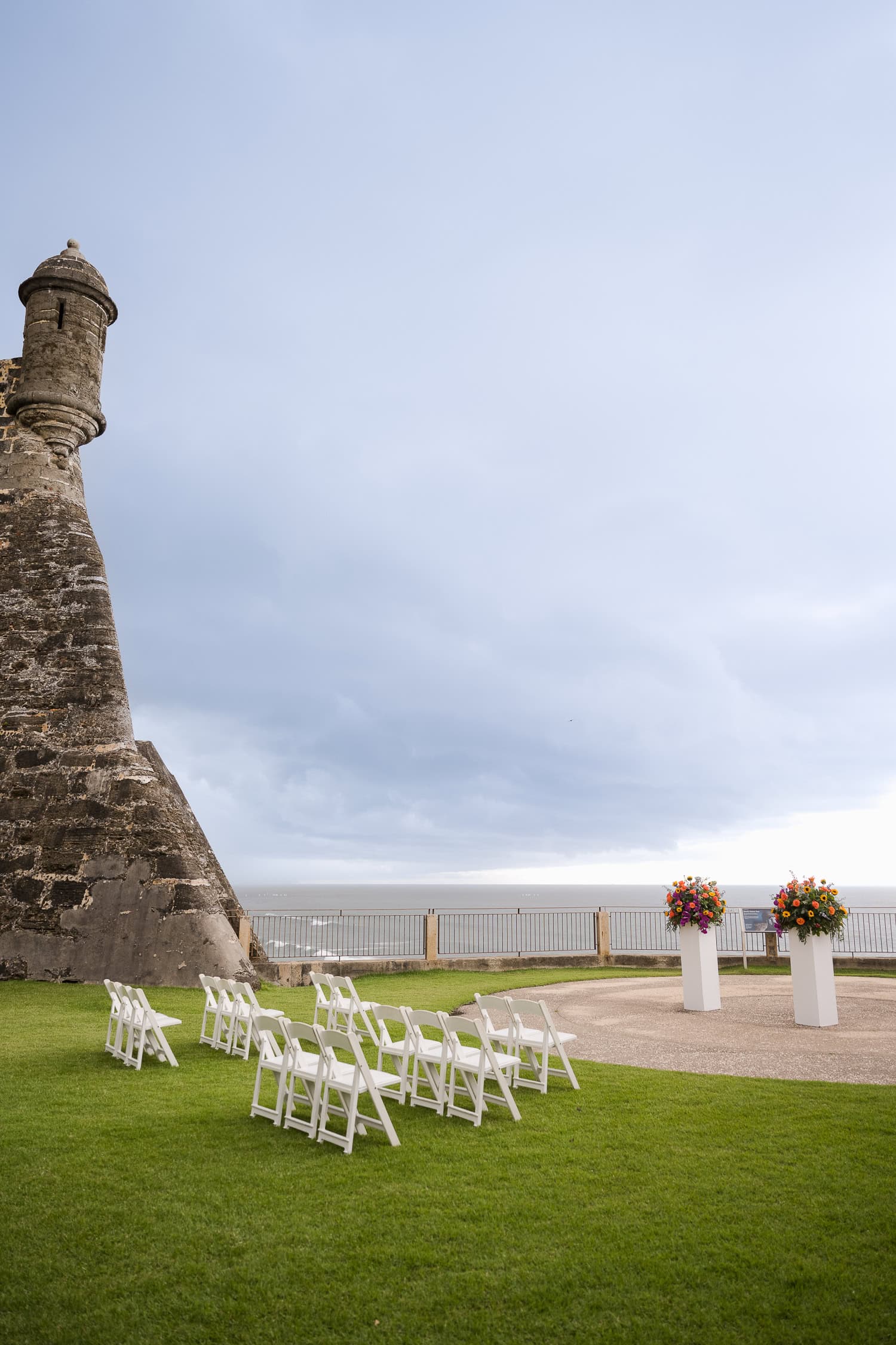 Plaza Santa Teresa ceremony decor ideas at Castillo San Cristobal Wedding Photography Puerto Rico