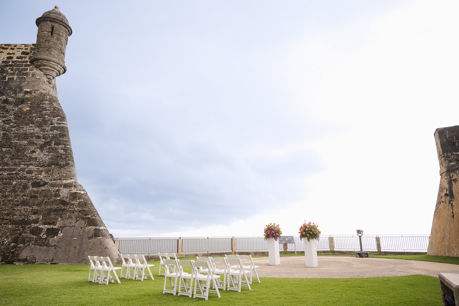 Plaza Santa Teresa ceremony decor ideas at Castillo San Cristobal Wedding Photography Puerto Rico