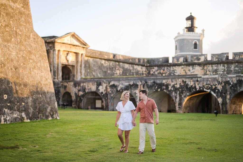 sunrise Engagement session at El Morro, San Juan destination wedding