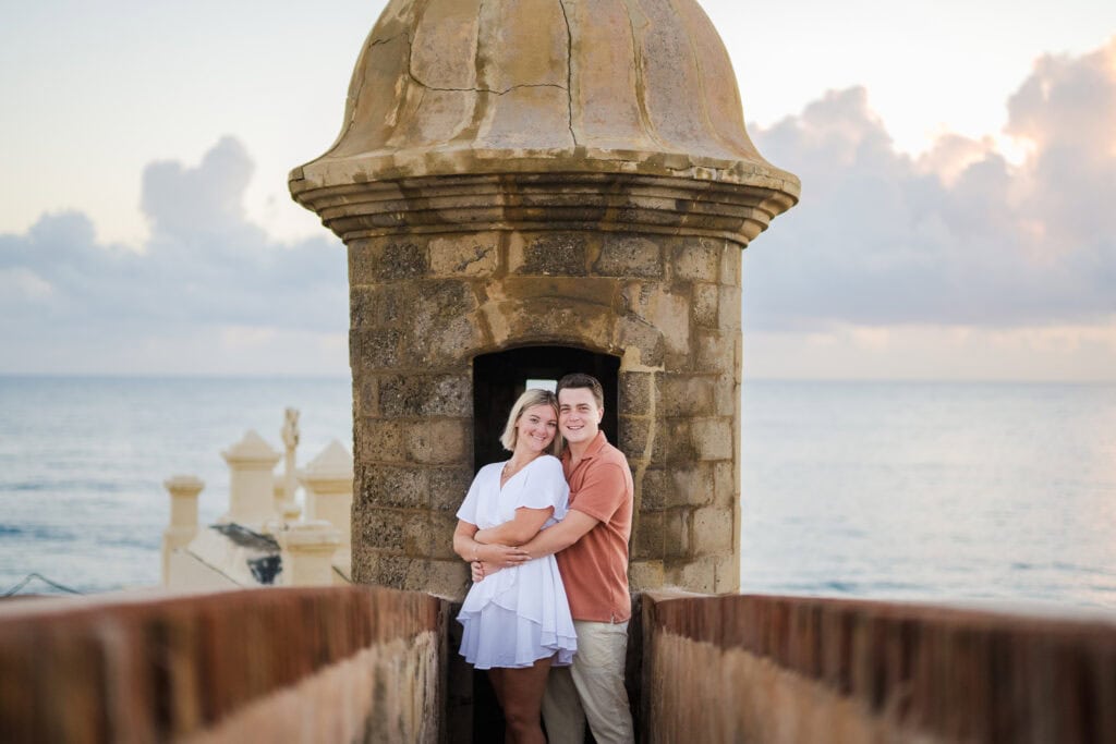 sunrise Engagement session at castillo san felipe del Morro, San Juan destination wedding