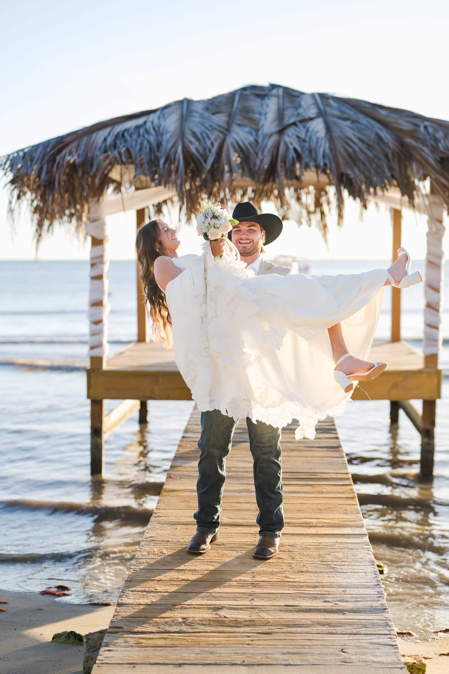 wedding photography overwater beach bungalow at copamarina beach resort