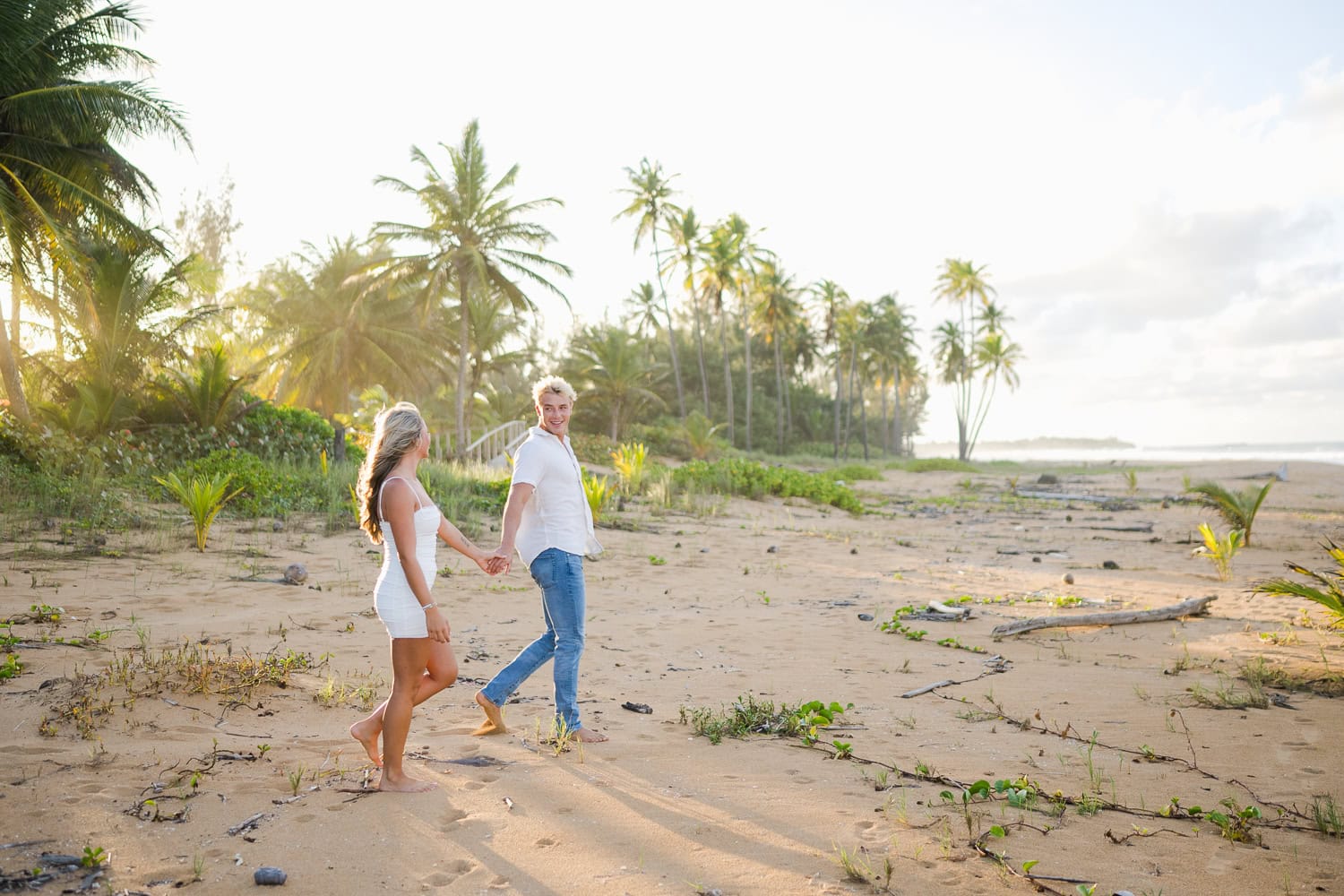 Vacation Beach Photos at Loiza, Puerto Rico sunset vacation beach engagement photos in Aviones Beach, Loiza Puerto Rico during their