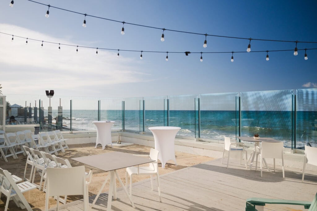 Outdoor wedding venue in San Juan Puerto Rico with oceanfront backdrop