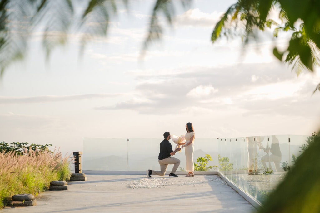 Casa America Puerto Rico proposal on mountain terrace at sunset