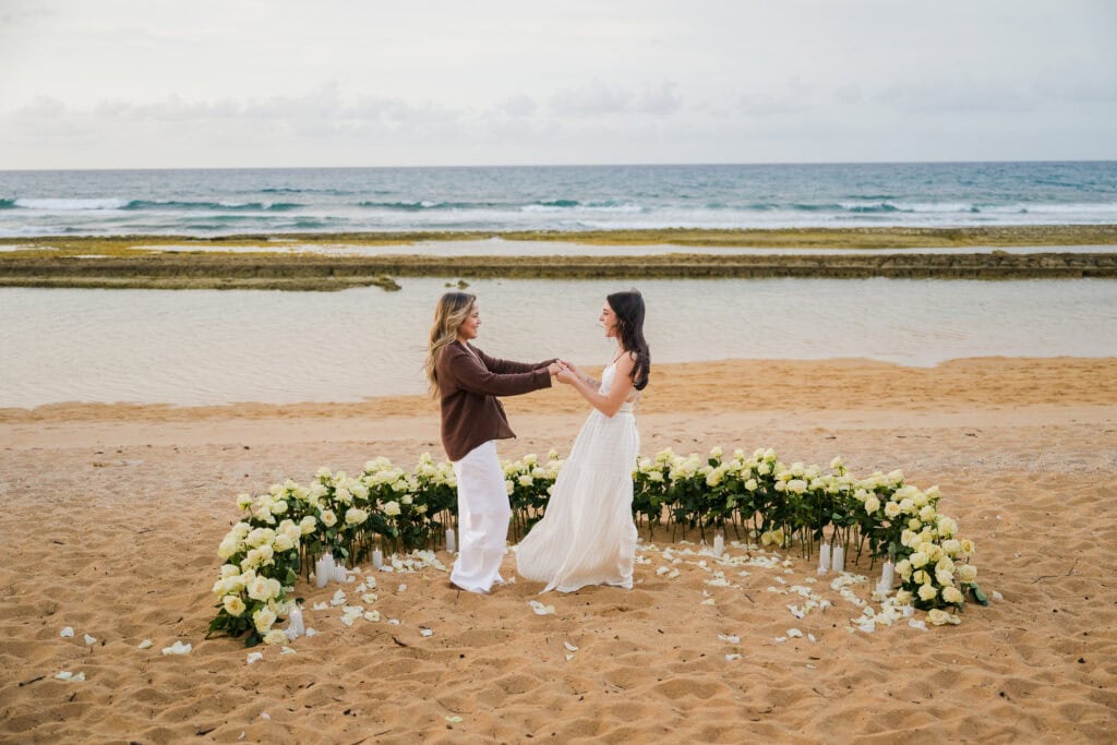 lesbian beach engagement photos at sunset in pinones beach, loiza puerto rico