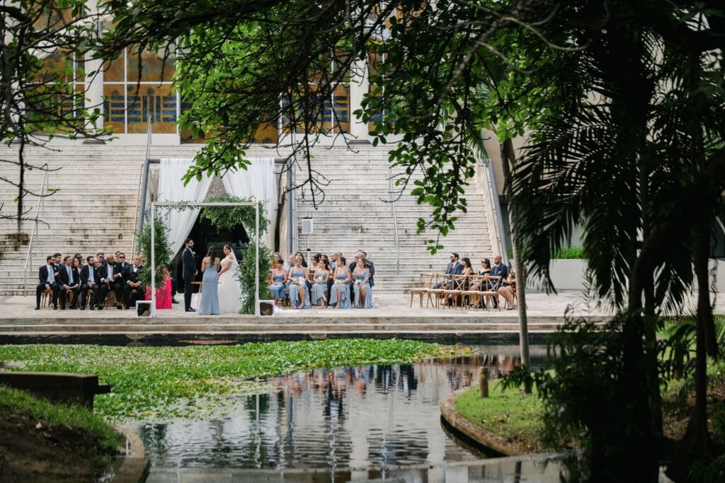 ceremony photography at the koi pond of Museo de Arte de Puerto Rico MAPR in Santurce