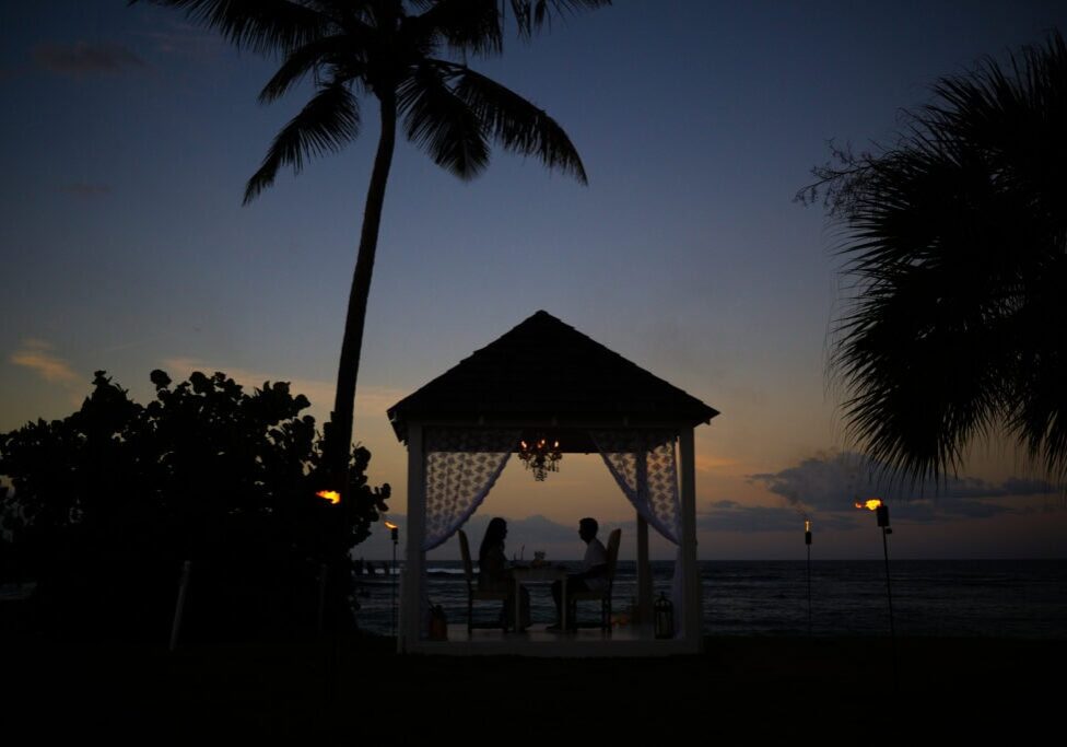 romantic sunset beach marriage proposal in villa montana beach resort puerto rico photography