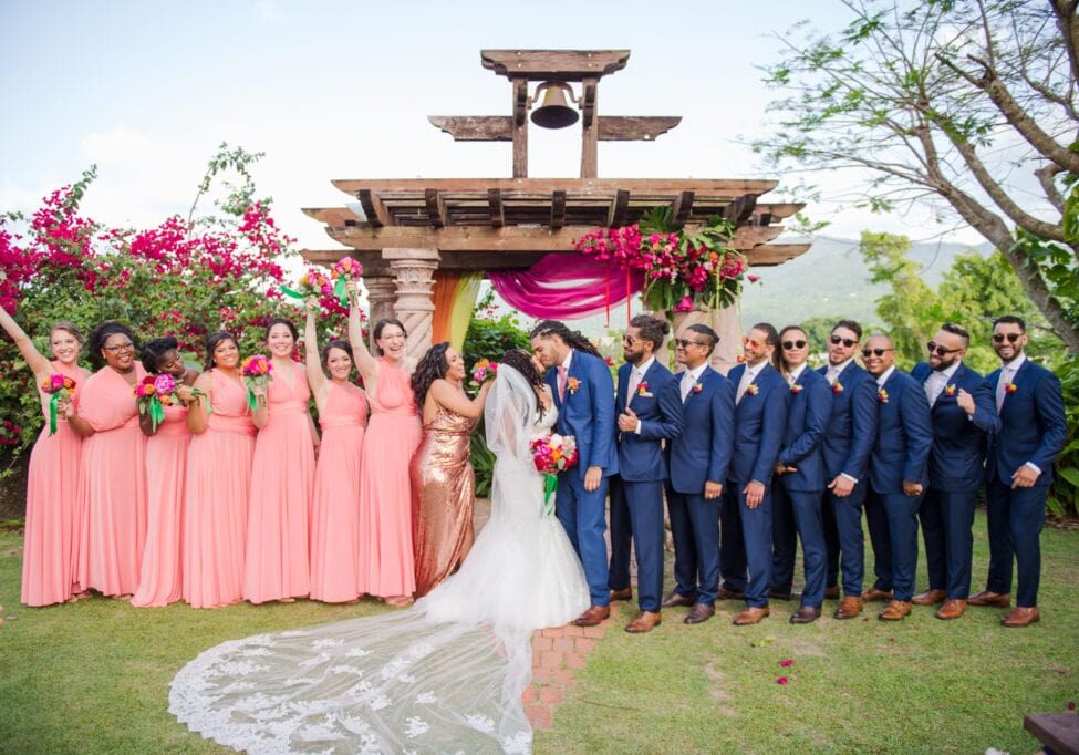 wedding party photo at the altar of Hacienda Siesta Alegre Puerto Rico